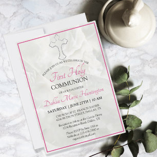 Elegant Marble Girls First Holy Communion Invitati Invitation