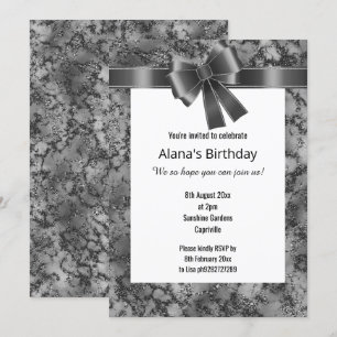 ELEGANT MARBLE GLITTER BLACK BOW WHITE INVITATION