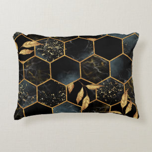 Elegant Marble & Gold: Abstract Hexagon Texture Decorative Cushion
