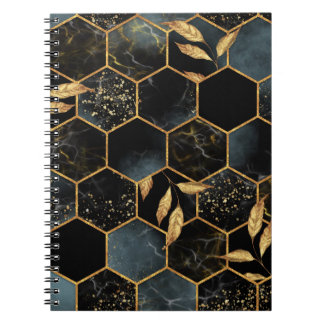 Elegant Marble & Gold: Abstract Hexagon Texture Notebook
