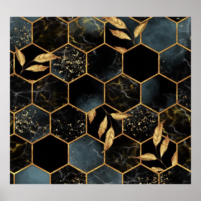 Elegant Marble & Gold: Abstract Hexagon Texture Poster (Front)