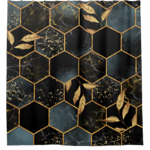 Elegant Marble & Gold: Abstract Hexagon Texture Shower Curtain
