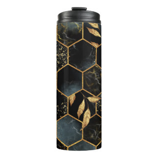 Elegant Marble & Gold: Abstract Hexagon Texture Thermal Tumbler