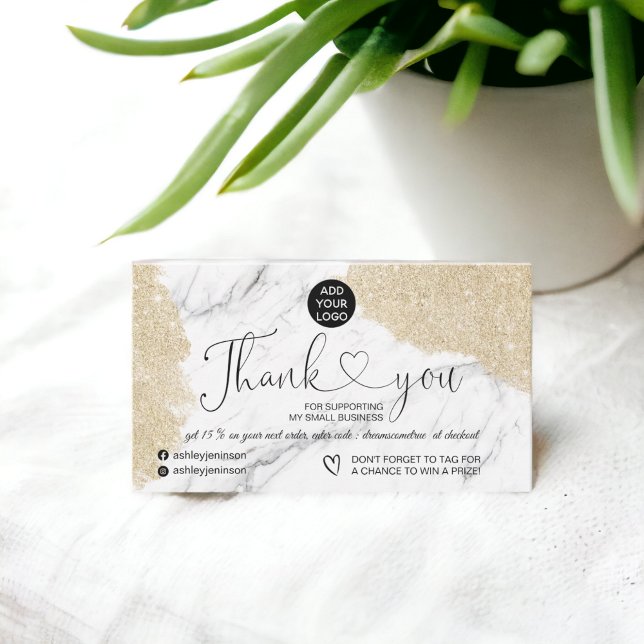 Elegant marble gold glitter logo order thank you business card (Elegant marble gold glitter logo order thank you business card)