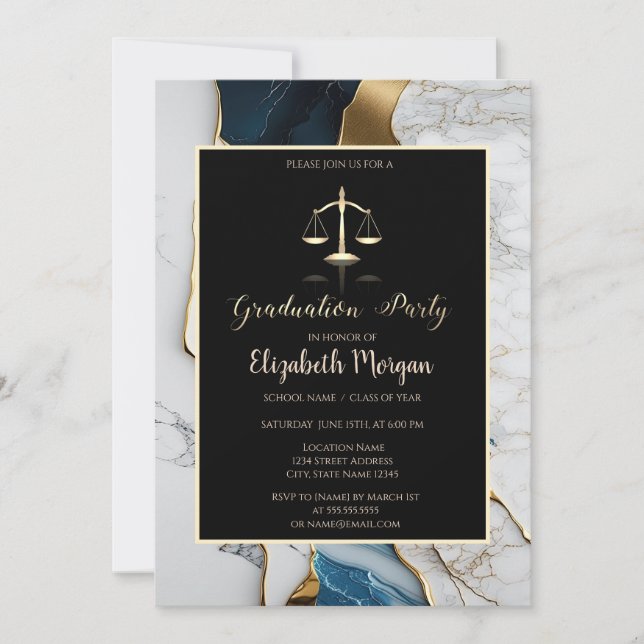 Elegant Marble Gold Law School Graduation Party Invitation (Front)