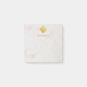 Elegant Marble Gold Monogram  Golden Name White Post-it Notes