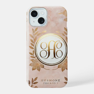 Elegant Marble & Gold Monogram iPhone 15 Case