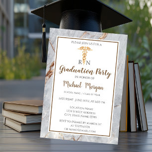 Elegant Marble Gold Nurse  Graduation Party Invitation