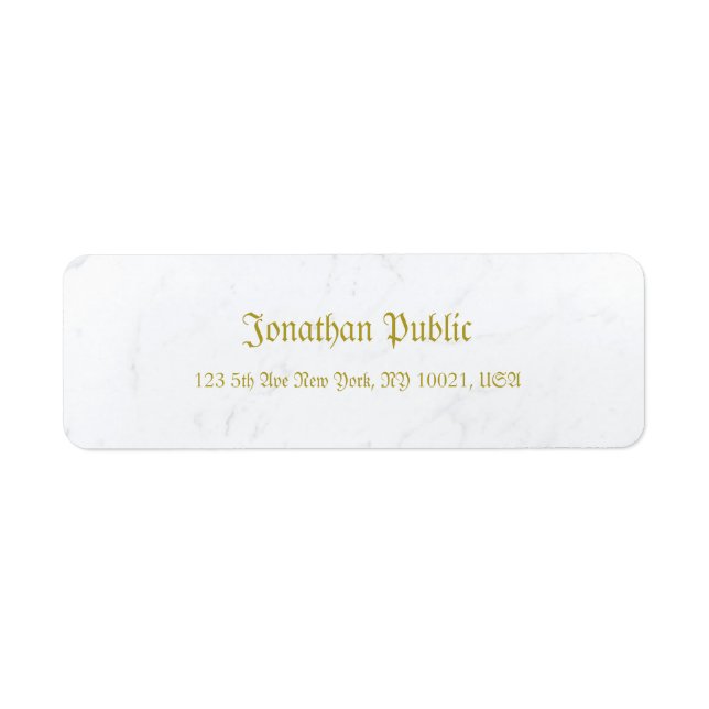 Elegant Marble Gold Old Style Calligraphy Return Address Label (Front)