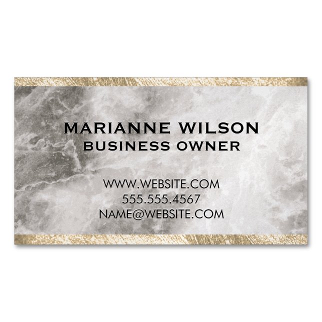 Elegant Marble Gold Trim Magnetic Business Card (Front)