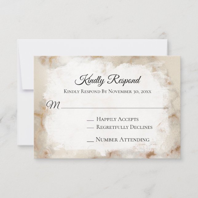 *~* Elegant Marble Gold Vein AR2 Wedding RSVP  (Front)