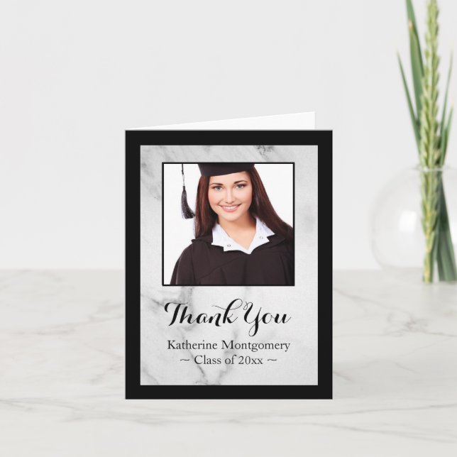Elegant Marble Graduate Photo Thank You Card (Front)