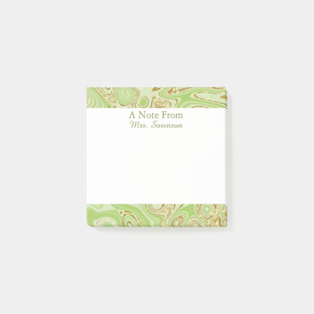 Elegant Marble Green Gold Personalised Sticky Note (Front)