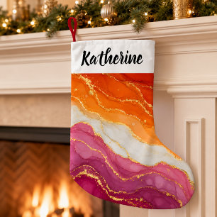 Elegant Marble Lesbian Pride Colours Name Small Christmas Stocking