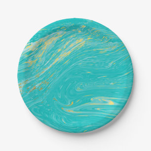 Elegant Marble luxury Gold Blue design Paper Plate