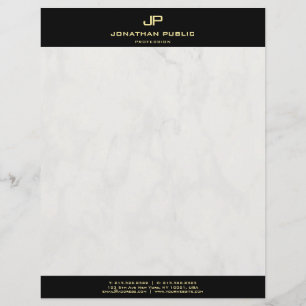 Elegant Marble Modern Black Gold Monogram Template Custom Letterhead