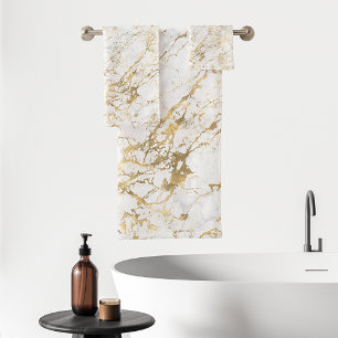 Elegant Marble Pattern Gold White Bath Towel Set