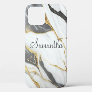 Elegant Marble Personalised Gold Grey & White  iPhone 12 Pro Case