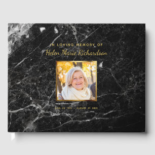 Elegant Marble Photo Gold Funeral Memorial Service Guest Book