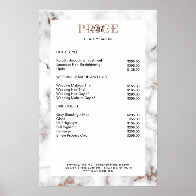 Elegant Marble Price List Poster (Front)