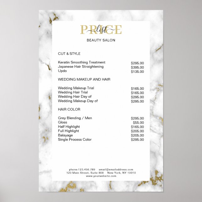 Elegant Marble Price List Poster (Front)