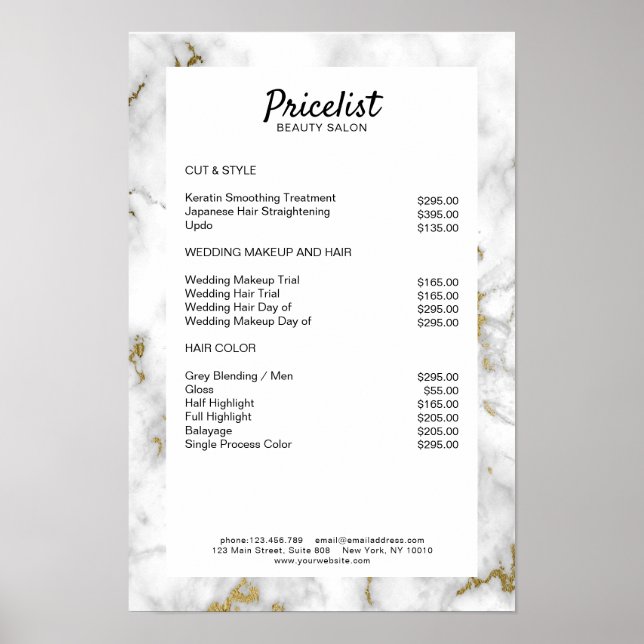Elegant Marble Price List Poster (Front)