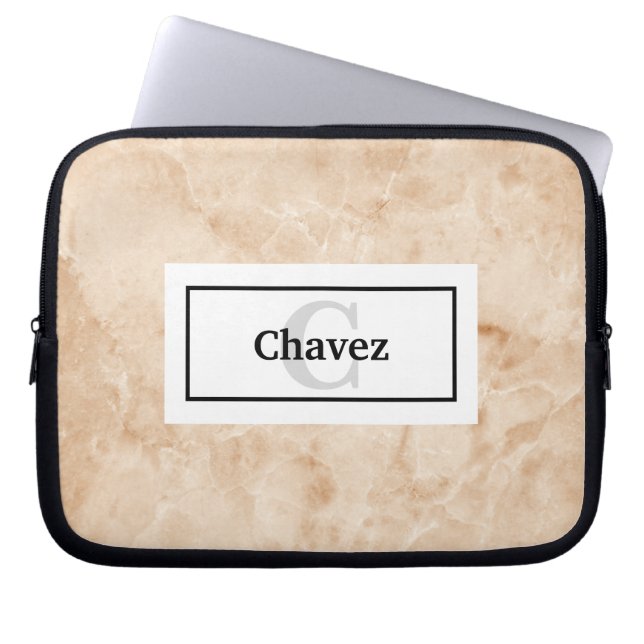 Elegant Marble Rock Texture with Name and Monogram Laptop Sleeve (Front)