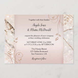 Elegant Marble Rose Gold Floral Wedding Invitation