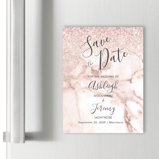 Elegant Marble Rose Gold Glitter Save the Date (Creator Uploaded)