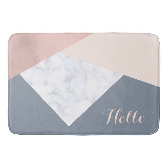 elegant marble rose gold grey beige geometric bath mat (Front)