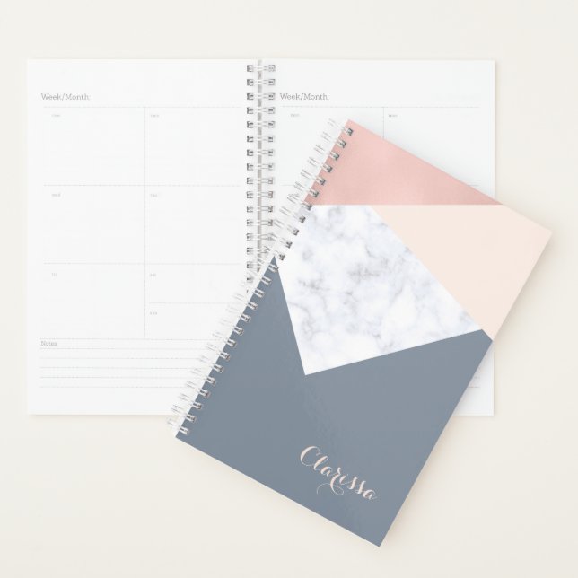elegant marble rose gold grey beige geometric planner (Display)