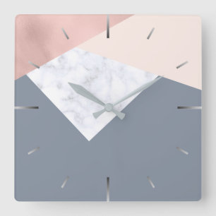 elegant marble rose gold grey beige geometric square wall clock
