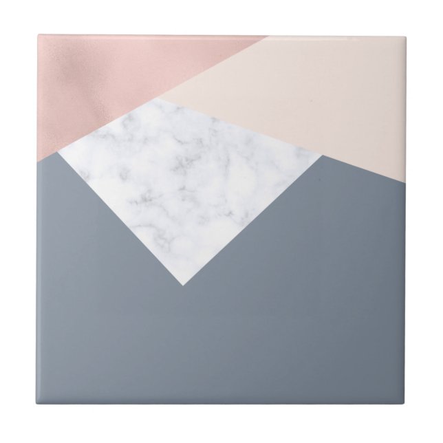 elegant marble rose gold grey beige geometric tile (Front)