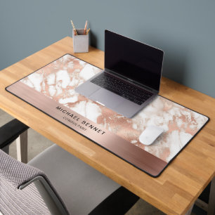 Elegant Marble Rose Gold Metallic Business Desk Mat