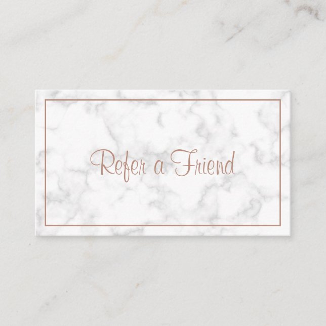 Elegant Marble Rose Gold Modern Referral Card (Front)
