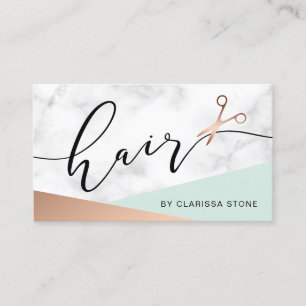 Elegant marble & rose gold scissors hairstylist b business card