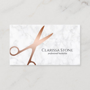 Elegant marble & rose gold scissors hairstylist business card