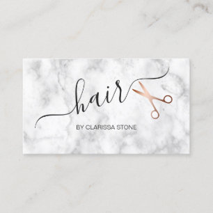 Elegant marble & rose gold scissors hairstylist business card