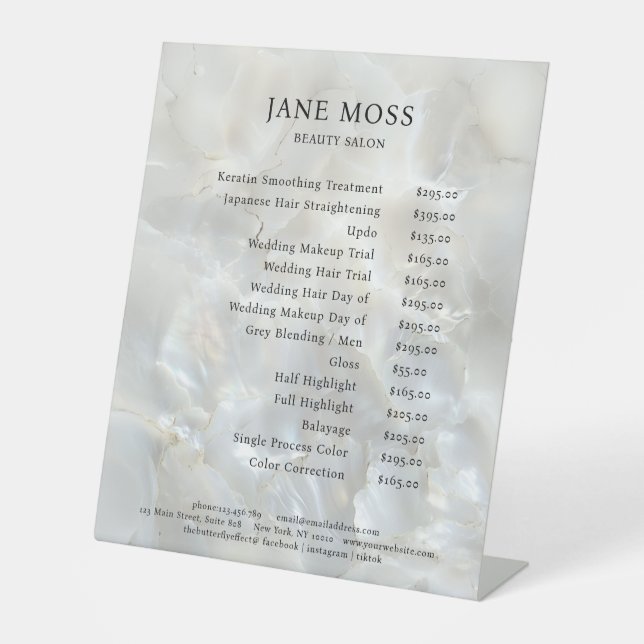 Elegant, Marble, Salon, Price List Pedestal Sign (Front)