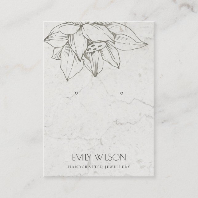 ELEGANT MARBLE SILVER LOTUS SIMPLE EARRING DISPLAY BUSINESS CARD (Front)