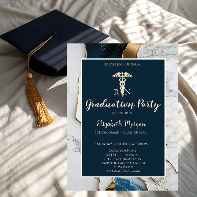 Elegant Marble Stone Gold Nurse Graduation Party Invitation (Creator Uploaded)