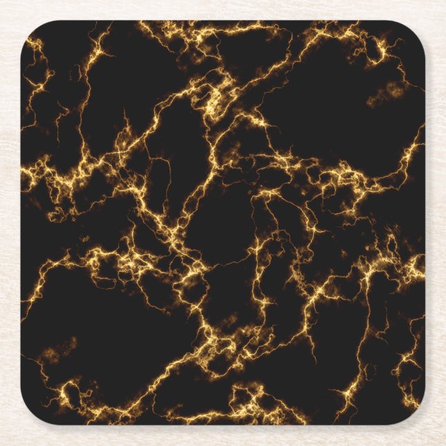 Elegant Marble style3 - Black Gold Square Paper Coaster (Front)