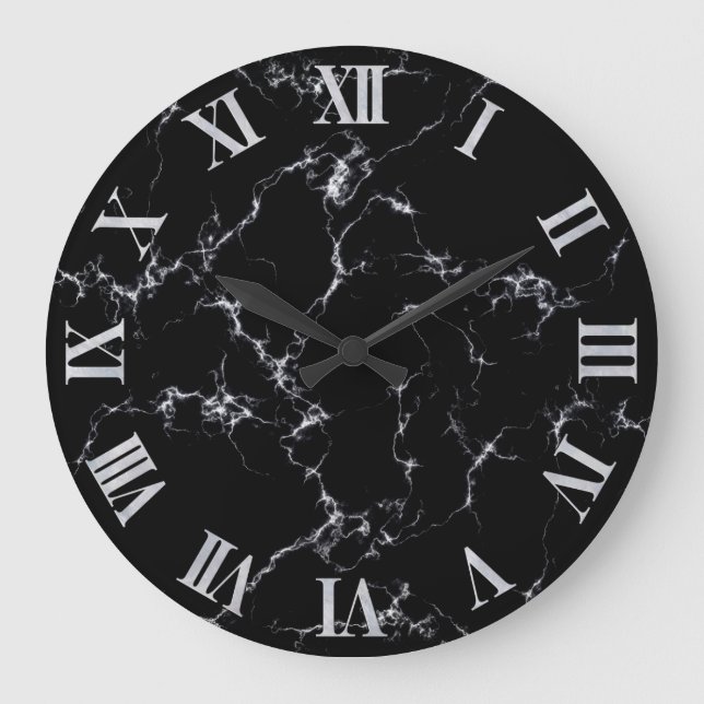 Elegant Marble style4 - Black and White Large Clock (Front)