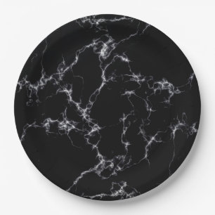Elegant Marble style4 - Black and White Paper Plate