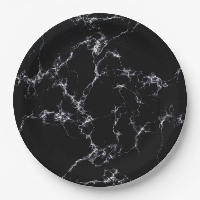 Elegant Marble style4 - Black and White Paper Plate (Front)