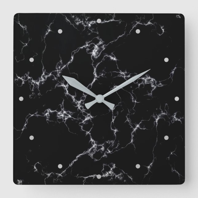 Elegant Marble style4 - Black and White Square Wall Clock (Front)
