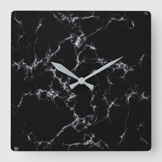 Elegant Marble style4 - Black and White Square Wall Clock (Front)