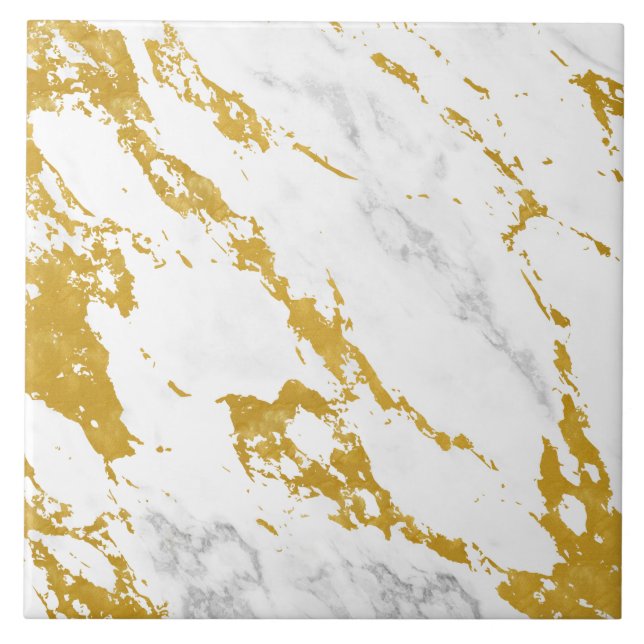 Elegant Marble style6 - Gold and White Ceramic Tile (Front)
