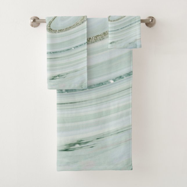 Elegant Marble Swirl Glitter Pattern Sparkle Glam Bath Towel Set (Insitu)