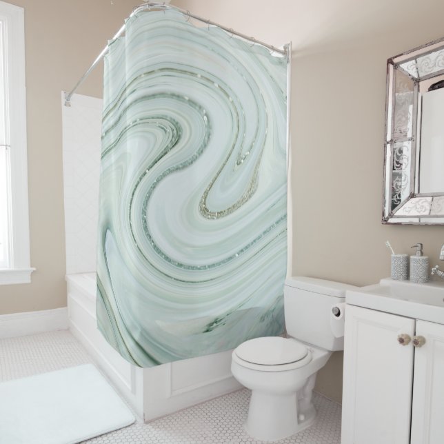 Elegant Marble Swirl Glitter Pattern Sparkle Glam Shower Curtain (In Situ)